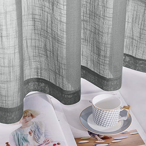 PONY DANCE Visillos Infantiles Gris Oscuro - Cortinas Largas Ollaos para Dormitorio Moderno/Visillos Lino Separador de Ambientes para Interiores, 2 Uds, 132 x 240 CM (An x L)