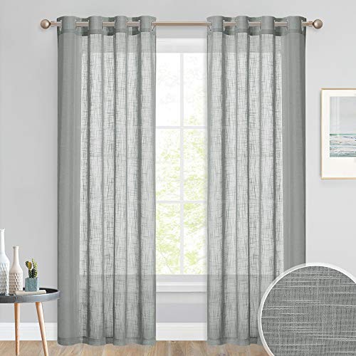 PONY DANCE Visillos Infantiles Gris Oscuro - Cortinas Largas Ollaos para Dormitorio Moderno/Visillos Lino Separador de Ambientes para Interiores, 2 Uds, 132 x 240 CM (An x L)