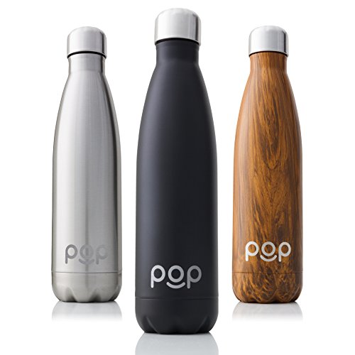 POP Botella de Agua, Mantiene Bebidas frías por 24h y Calientes por 12h, Acero Inoxidable con Aislamiento en vacío, Tapón Anti Goteo y Anti Sudor, Boquilla Estrecha y Libre de BPA, 740 ML, Onyx