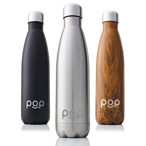 POP Design Botella de Agua, Mantiene Bebidas frías por 24h y Calientes por 12h, Acero Inoxidable con Aislamiento en vacío, Tapón Anti Goteo y Anti Sudor, Libre de BPA, 750 ML, Titanio