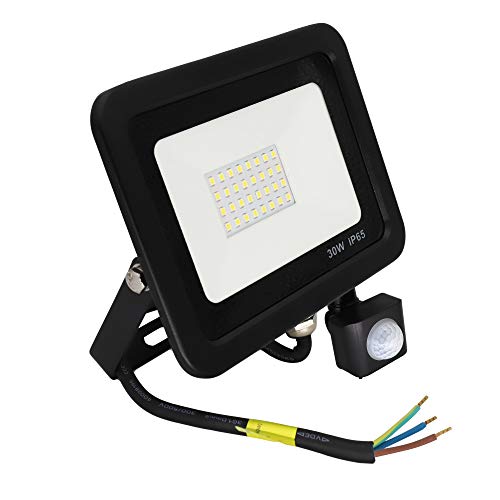 Popp Foco con Sensor Movimiento 30W Proyector LED Exterior Iluminación de Exterior Segura, Impermeable IP65, Lámpara de luz blanca para Jardín, Camino,resistente al agua.