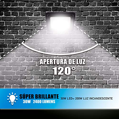 POPP® Foco Proyector LED 50W para uso Exterior Iluminación Decoración 6000K luz fria Impermeable IP65 Negro y Resistente al agua. (50)