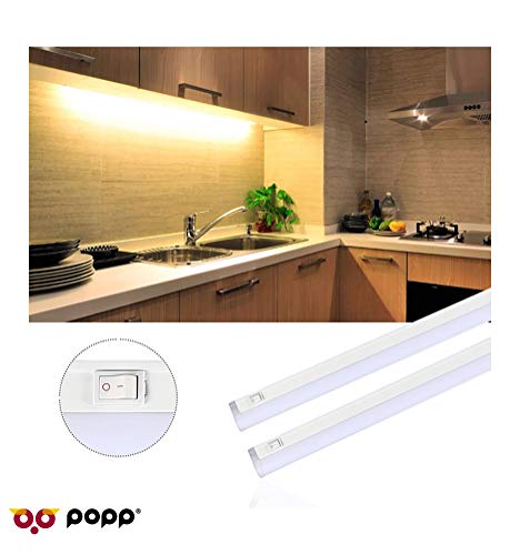 POPP®Regletas Tubo LED T5 Alumino+Pc Conexión Dos Laterales 5W,9W,12W,18W Blanco Frío 4000K 6000K fluorecente cocinas,armarios,trastero [Clase de eficiencia energética A] (6000K, 12 WATIOS)