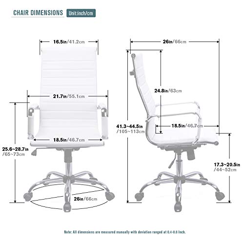 poptoy - Silla de oficina de piel sintética con respaldo alto curvado, altura ajustable, color blanco