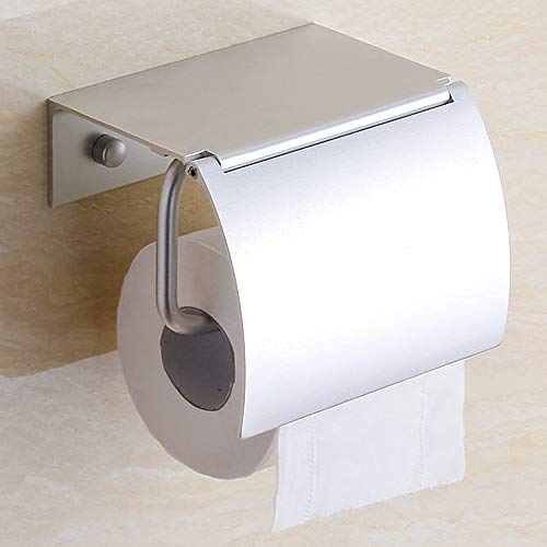 Portarrollos Baño Adhesivo, Impermeable Cerrado con Tapa Portarrollos de Cocina Grande Blanco Porta Rollos con Soporte para Teléfono Móvil Portarrollos Aluminio Brillo Hosteleria Extensible(Plata)