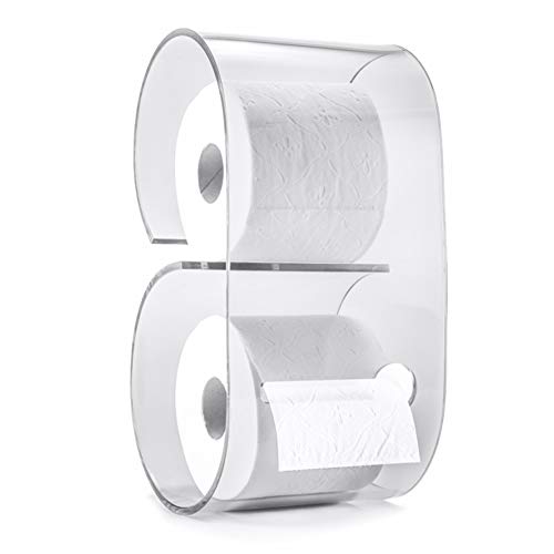 Portarrollos de papel higiénico de metacrilato de diseño y fácil instalación. Accesorio decoración baño soporte de rollo para pared del cuarto de baño. Dispensador de papel para WC. (Transparente)