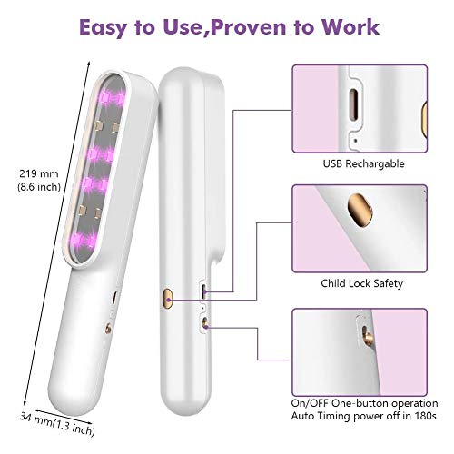 Portátil Germicida UV De La Lámpara De Desinfección Rápida, Cámara En Mano Luz Ultravioleta UVC Esterilizador De Luz Ideal para Los Viajeros Y Las Familias Cuidado del Bebé [Energética A +],Blanco