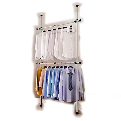 Portátil Interior Ropa Accesorio de Tools-Free DIY Perchero Ropa Armario 2 Polos 2 Bares. Heavy Duty Postes y Barras de Acero Inoxidable.60kg de Carga por Barra Horizontal.Ajuste y Ahorro de Espacio.