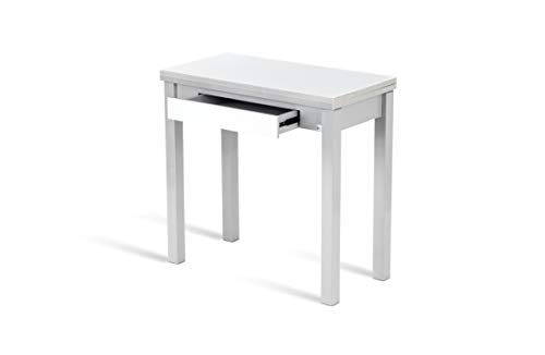 Portus Conjunto Romero - 1 Mesa Libro 80x40(80) (Cristal Blanco) + 2 taburetes (Blanco)