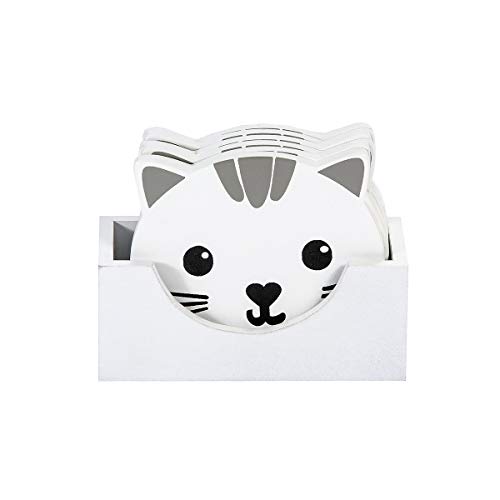 Posavasos Madera Originales de Gato Blanco, Juego de 6 para Tazas y Vasos, Hogar Casa Decoración de Cocina, Regalo para los Amantes de los Gatos