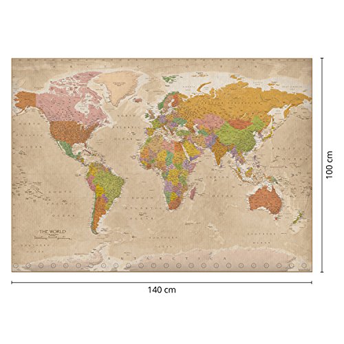 Póster XXL Mapa del Mundo 2018 - Vintage / Antiguo MAPS IN MINUTES® [Versión en Inglés] (140cm x 100cm)