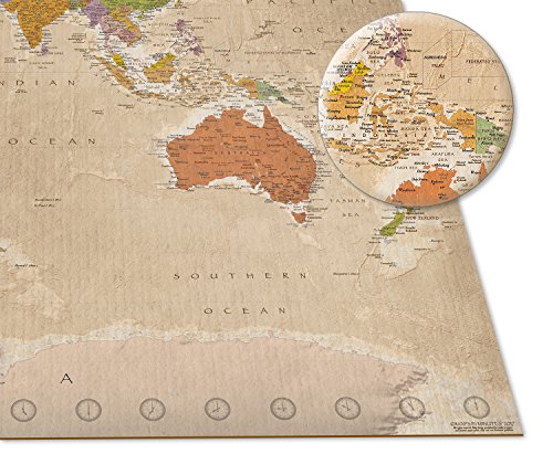 Póster XXL Mapa del Mundo 2018 - Vintage / Antiguo MAPS IN MINUTES® [Versión en Inglés] (140cm x 100cm)