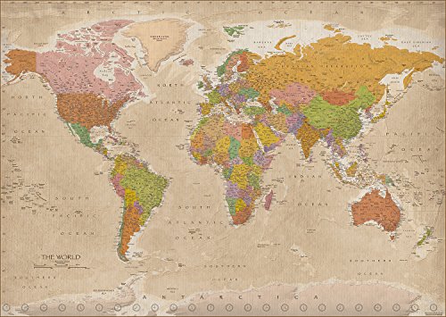 Póster XXL Mapa del Mundo 2018 - Vintage / Antiguo MAPS IN MINUTES® [Versión en Inglés] (140cm x 100cm)