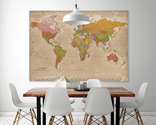 Póster XXL Mapa del Mundo 2018 - Vintage / Antiguo MAPS IN MINUTES® [Versión en Inglés] (140cm x 100cm)