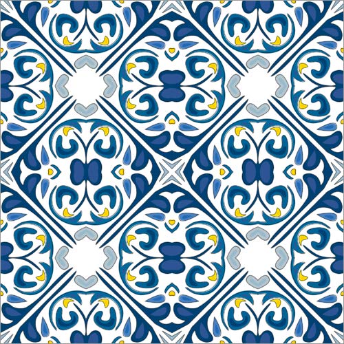 Posterlounge Lienzo 50 x 50 cm: Floral azulejo Decor de Editors Choice - Cuadro Terminado, Cuadro sobre Bastidor, lámina terminada sobre Lienzo auténtico, impresión en Lienzo