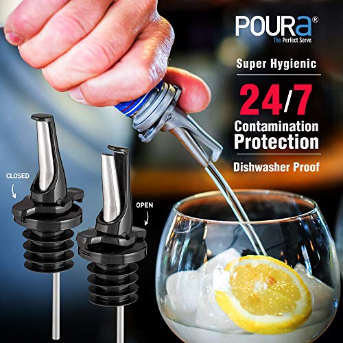 Poura Vertedor para Botellas – Boquilla para Botella Patentada – Dispensador de Aceite y Vino - Flujo Medio y Cierre para Control Preciso – Vertedor de Botella Universal – 2 Pack Negro (Negro, 2)