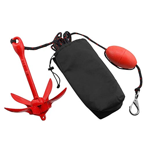 Poweka Kit de Anclaje de Barco Portátil Plegable para Canoa Kayaks Barcos Veleros Jet Skis, 1,5kg Rezón Ancla Bolsa de Transporte de Cuerda de Remolque de 25 Pies