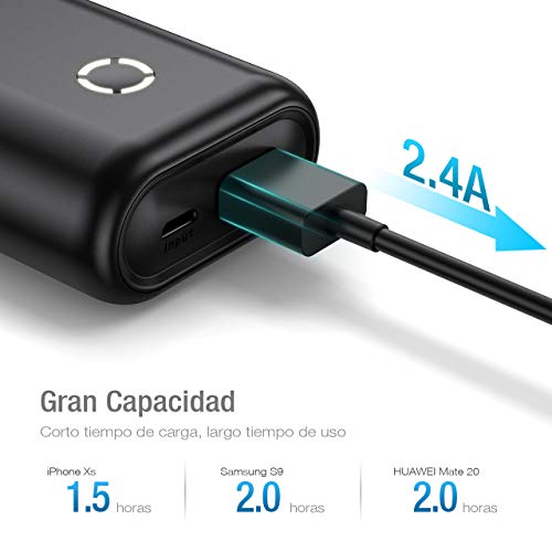 POWERADD EnergyCell Mini Power Bank 10000mAh Cargador Portátil Batería Externa con Salida de 2.4A Carga rápida para iPhone,Samsung,Xiaomi,Huawei,Tablets y más Dispositivos-Negro