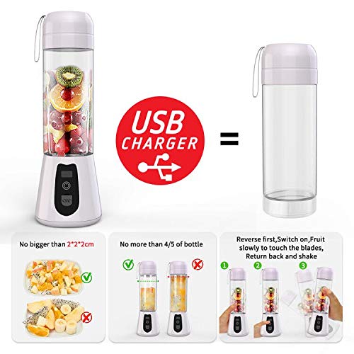 POWERAXIS Licuadora Portátil Personal, Mini Batidora de Vaso,Mezclador de Frutas eléctrico,Exprimidor Electrico Zumo USB Recargable,Seis Cuchillas 3D para Fruta, Verdura, Smoothies, Milkshake