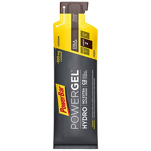 PowerBar PowerGel Hydro Cola 24x67ml - Gel Energético de Alto Carbono + C2MAX Magnesio y Sodio + 100mg Cafeína