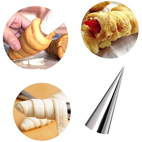 Poxcap 10 piezas de moldes de cuerno de crema cono molde tubular en forma de Cannoli Molde de tubos de acero inoxidable Croissant Formas para hornear Moldes Forma Roll Shapers Set