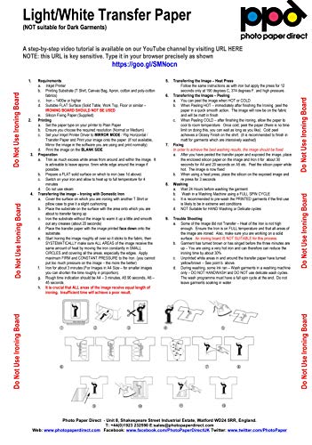 PPD Papel de transferencia Premium para telas claras para impresión de inyección de tinta A3 X 10 hojas PPD-7-10