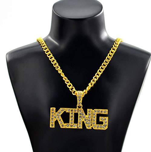 PPX 3 Piezas para Hombre Chapado en Oro Hip Hop Cz Inlay Signo de Dólar Anillos y Collar Colgante y King Sign Collar Pendiente con Caja