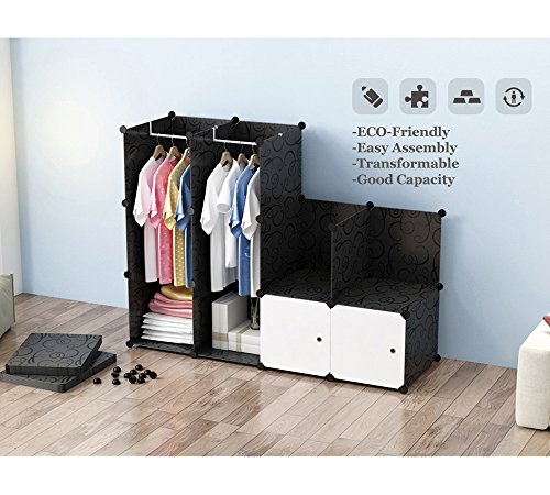 PREMAG - Guardarropa portátil para colgar ropa, armario combinado, armario modular para ahorrar espacio, organizador ideal para libros, juguetes