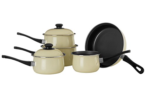 Premier Housewares - Batería de Cocina Antiadherente de 5 Piezas, Color Crema de Acero de Carbono