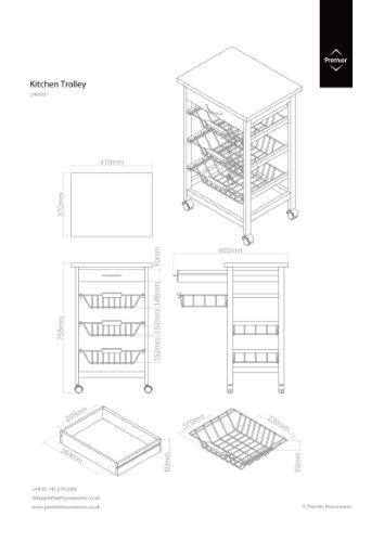 Premier Housewares - Carrito de Cocina (Madera de Pino, Parte Superior de Acero Inoxidable)