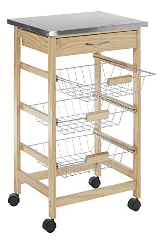 Premier Housewares - Carrito de Cocina (Madera de Pino, Parte Superior de Acero Inoxidable)