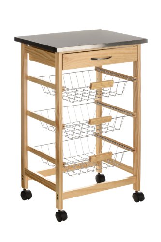 Premier Housewares - Carrito de Cocina (Madera de Pino, Parte Superior de Acero Inoxidable)