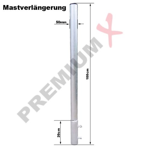 PremiumX extensión del mástil 100 cm Ø 50 mm ALU Accesorio del mástil Antena de Extension del mastil satélite Soporte del mástil de Aluminio con Tapa