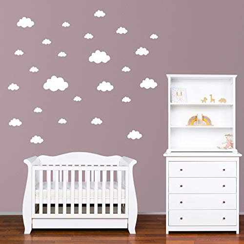 PREMYO 25 Nubes Pegatinas Pared Infantil - Vinilos Decorativos Habitación Bebé Niños - Fácil de Poner Blanco