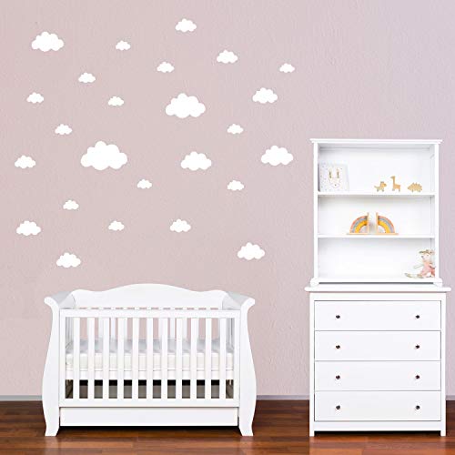 PREMYO 25 Nubes Pegatinas Pared Infantil - Vinilos Decorativos Habitación Bebé Niños - Fácil de Poner Blanco