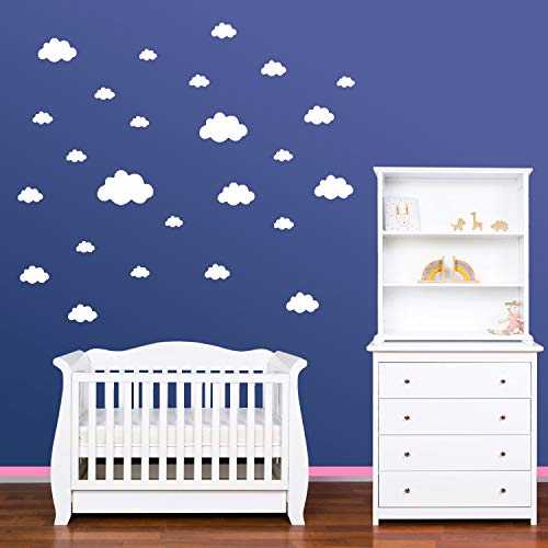 PREMYO 25 Nubes Pegatinas Pared Infantil - Vinilos Decorativos Habitación Bebé Niños - Fácil de Poner Blanco