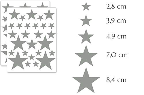 PREMYO 54 Estrellas Pegatinas Pared Infantil - Vinilos Decorativos Habitación Bebé Niños - Fácil de Poner Gris