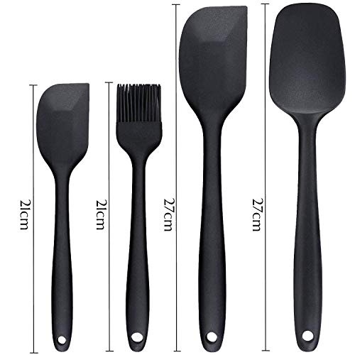 PREMYO Juego 4 Espátulas Cocina Lengua Silicona Pincel de Repostería Cuchara Resistente al Calor Antiadherente Volteador Paleta Masa Pastel Negro