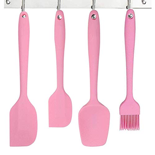 PREMYO Juego 4 Espátulas Cocina Lengua Silicona Pincel de Repostería Cuchara Resistente al Calor Antiadherente Volteador Paleta Masa Pastel Rosa