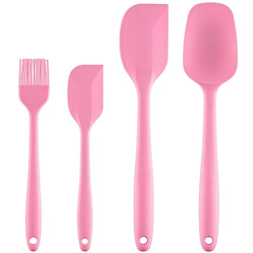 PREMYO Juego 4 Espátulas Cocina Lengua Silicona Pincel de Repostería Cuchara Resistente al Calor Antiadherente Volteador Paleta Masa Pastel Rosa