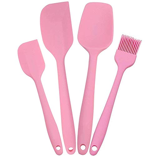 PREMYO Juego 4 Espátulas Cocina Lengua Silicona Pincel de Repostería Cuchara Resistente al Calor Antiadherente Volteador Paleta Masa Pastel Rosa