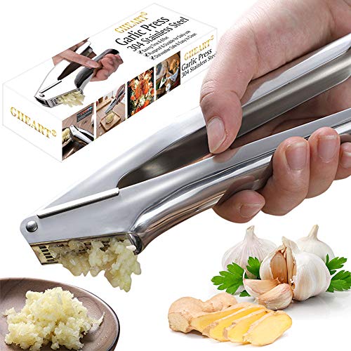 Prensa de ajos de acero inoxidable, profesional Garlic Press, cortador de ajos apto para lavavajillas, picadora de ajos doméstica, práctico utensilio de cocina, prensa de jengibre