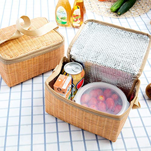 Preparación de picnic imitación ratán bolsa de almacenamiento de contenedores a prueba de agua con aislamiento térmico portátil almuerzo Caja de almacenamiento for las mujeres de los hombres de picnic