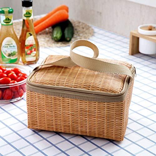 Preparación de picnic imitación ratán bolsa de almacenamiento de contenedores a prueba de agua con aislamiento térmico portátil almuerzo Caja de almacenamiento for las mujeres de los hombres de picnic