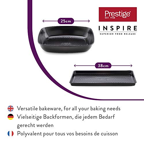 Prestige Inspire Juego de 2 moldes de Cocina, Set de Cocina Antiadherente, bandejas para Horno aptas para el lavavajillas, Set de bandejas de Acero al Carbono Apto para el Horno