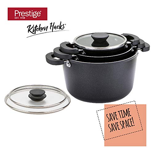 Prestige Kitchen Hacks batería de Cocina de 3 Piezas de Aluminio, Set de cazuelas antiadherentes, Juego de cazuelas de Calidad para Todo Tipo de cocinas, Incluidas de inducción