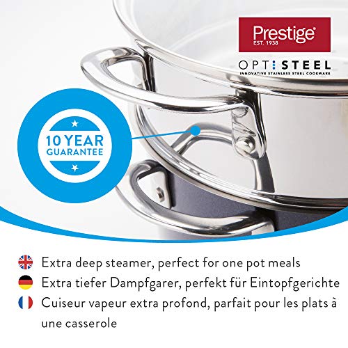 Prestige Optisteel Set para cocinar al Vapor, Juego de ollas vaporeras de Alto Rendimiento para Verduras y Otros Alimentos, Olla al Vapor de Acero Inoxidable con Tapa, 24 cm, Azul