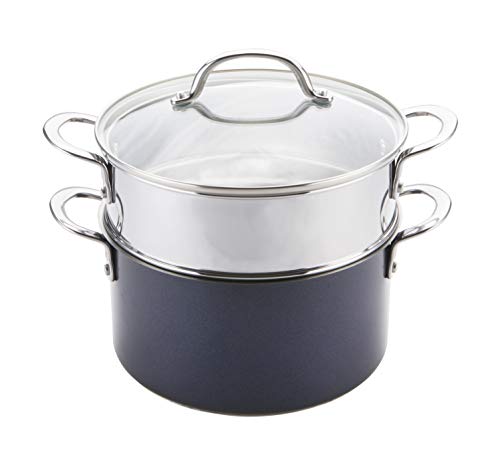 Prestige Optisteel Set para cocinar al Vapor, Juego de ollas vaporeras de Alto Rendimiento para Verduras y Otros Alimentos, Olla al Vapor de Acero Inoxidable con Tapa, 24 cm, Azul