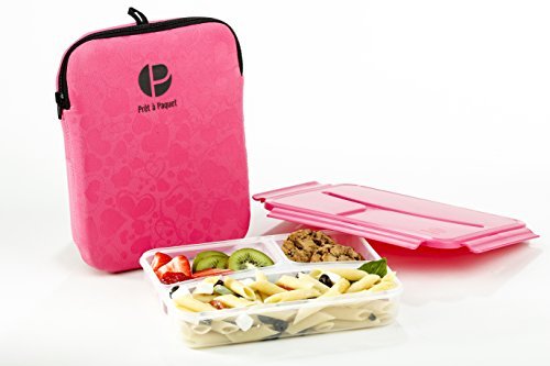 Pret a Paquet Bento Fiambreras con 3 Compartimientos, Porta Alimentos con Bolsa Termica, Apto Para Microondas Y Lavavajillas, Sin BPA, Fiambrera Infantil, Fiambrera para el Trabajo