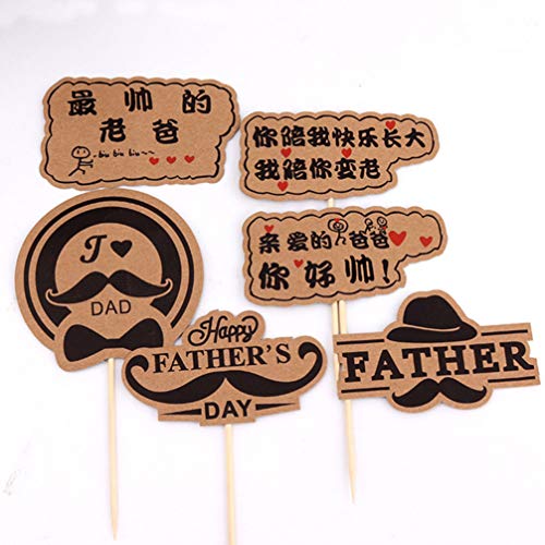 PRETYZOOM 30 Piezas Feliz Día Del Padre Pastel de Cumpleaños Papel Cupcake Topper Bigote Sombrero Recoge Corbata Insertar Banderas Suministros de Panadería para Helado Postre (Marrón Claro)